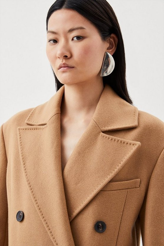 Italian Manteco Wool Blend Double Breasted Coat | Karen Millen UK + IE + DE + NL
