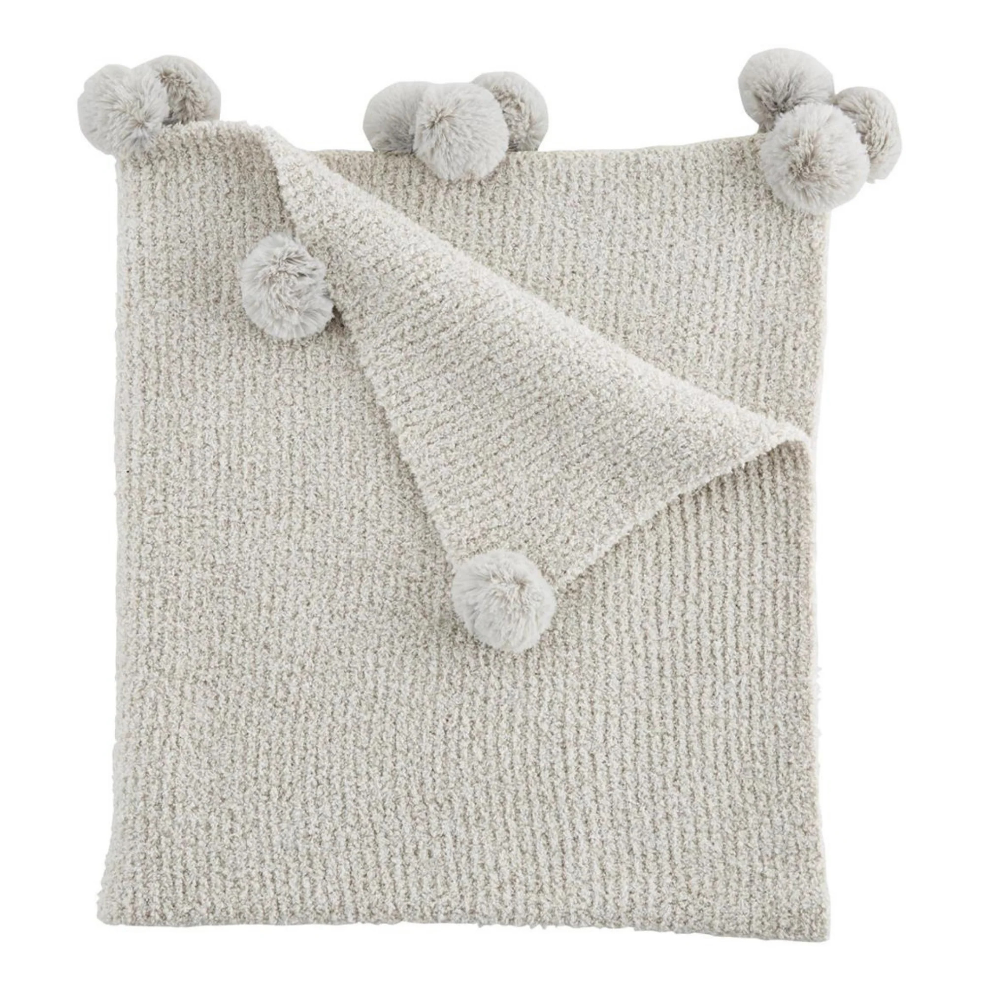 Chenille Pom Trim Blanket, Grey | SpearmintLOVE