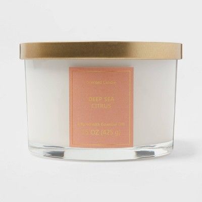 15oz Lidded Glass Jar 3-Wick Candle White Glass Candle Deep Sea Citrus - Opalhouse™ | Target