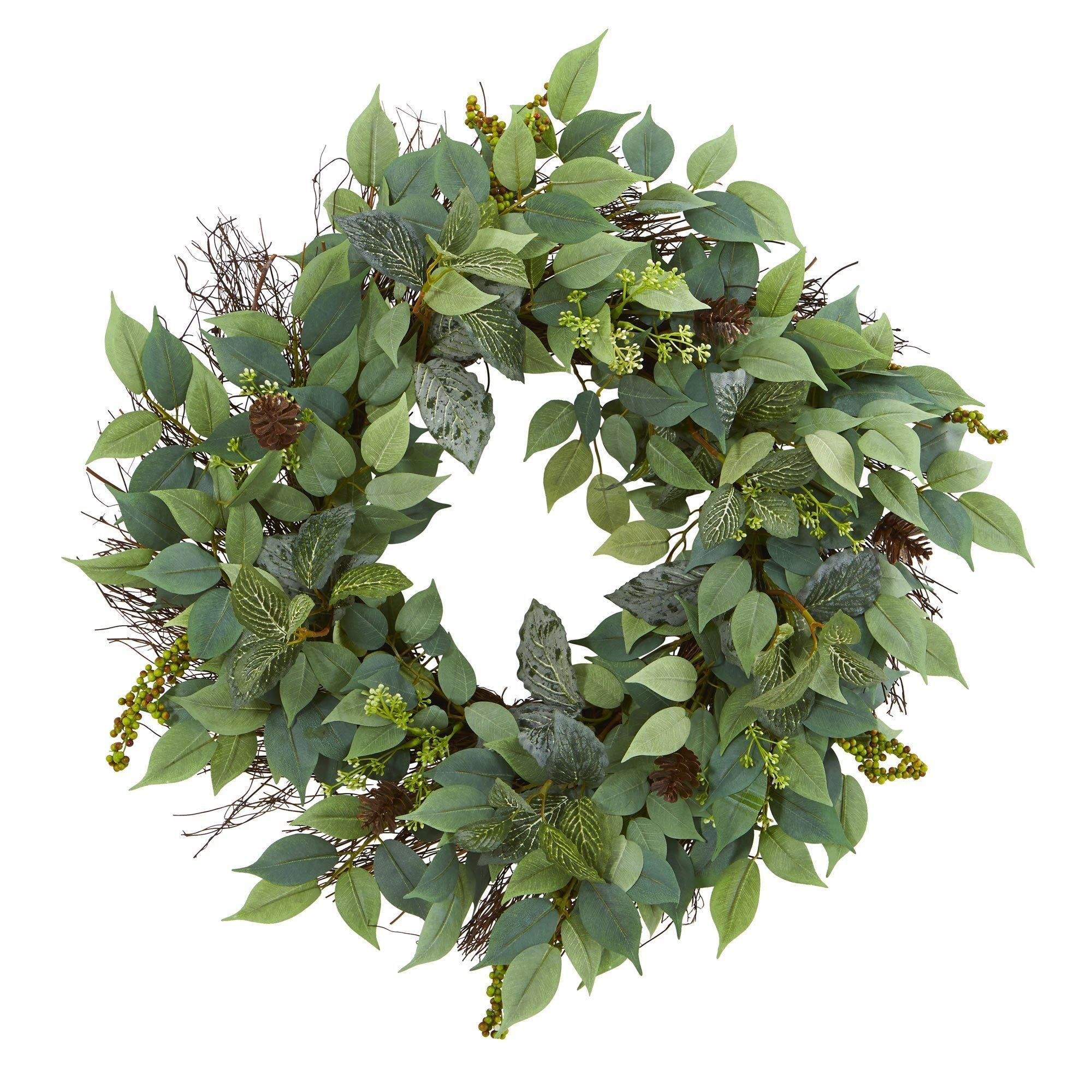 23” Mix Royal Ruscus, Fittonia and Berries Artificial Wreath | Nearly Natural | Nearly Natural