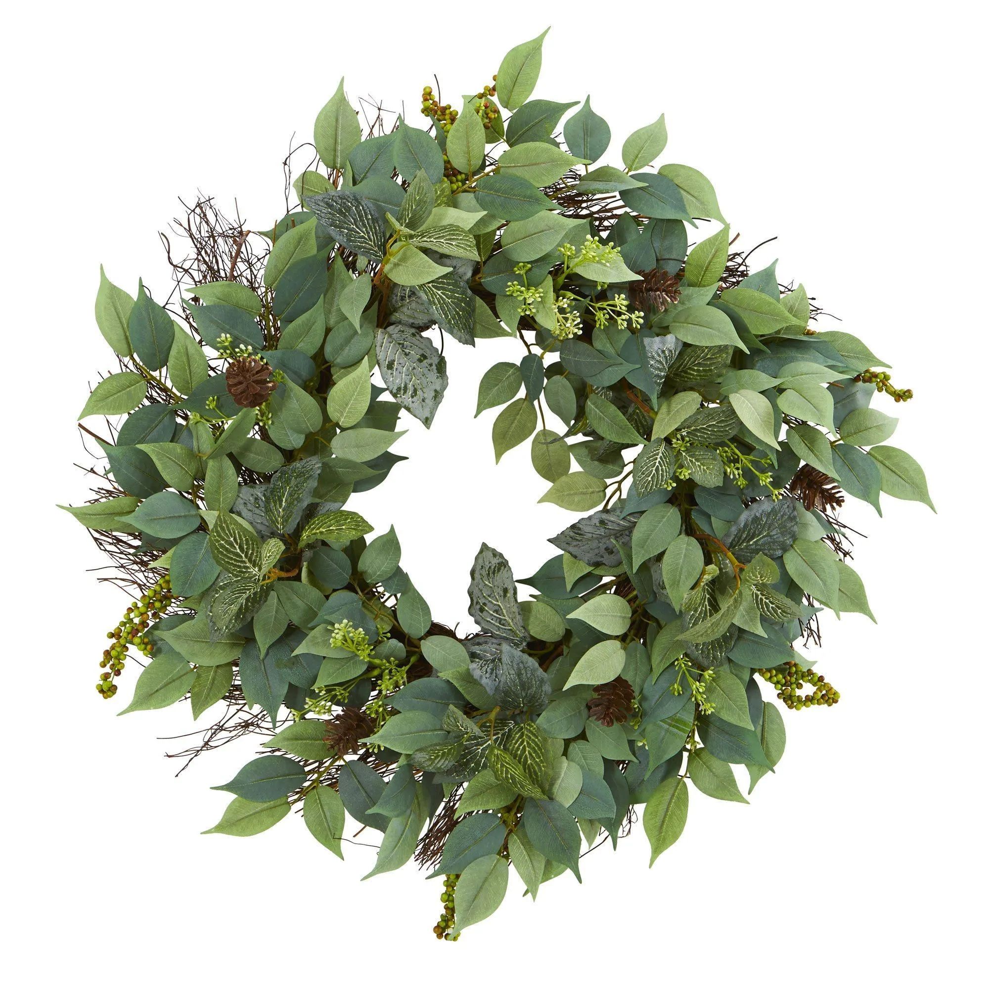 23” Mix Royal Ruscus, Fittonia and Berries Artificial Wreath | Nearly Natural