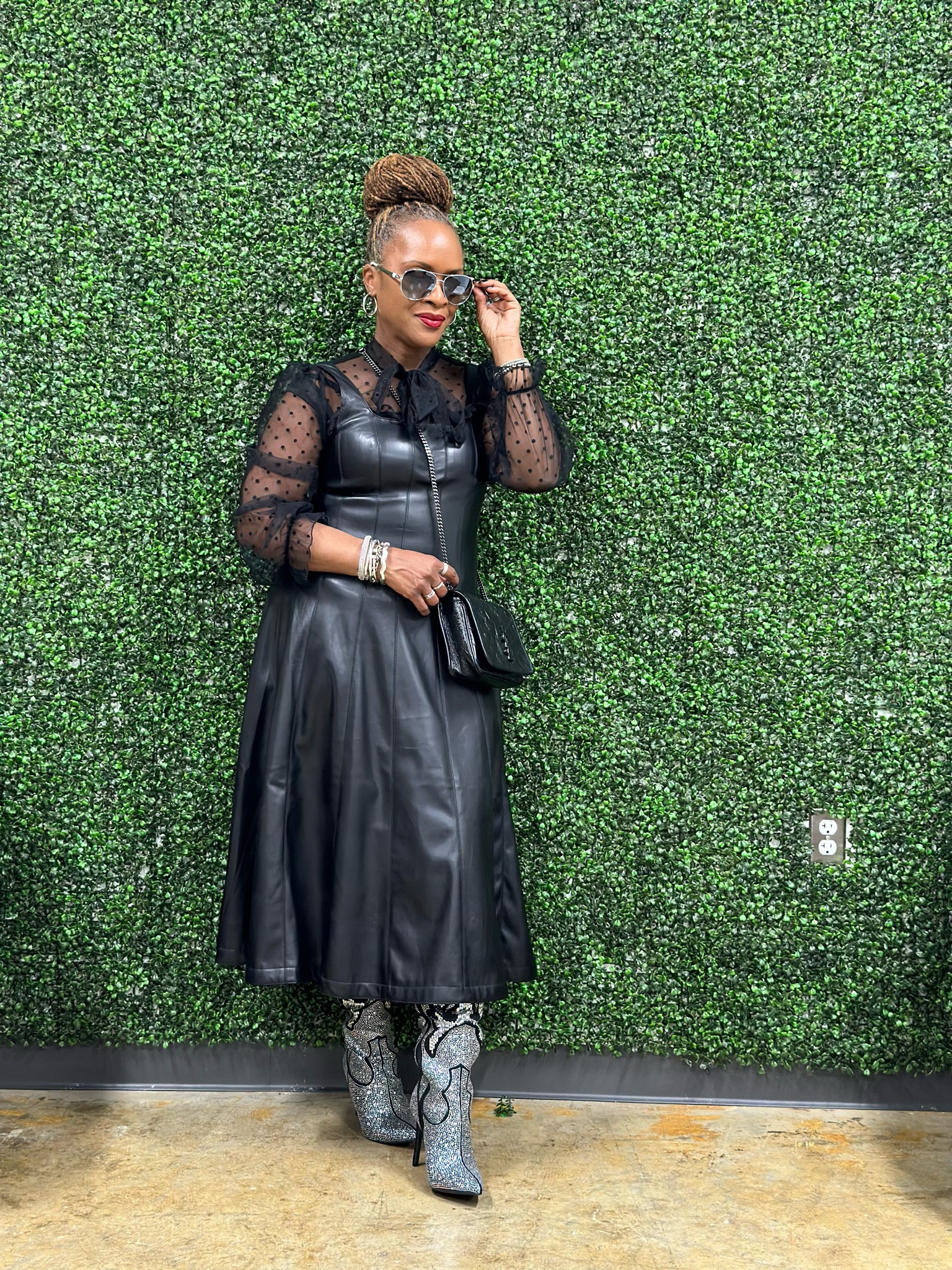 black dress silver boots Chanel Silver & Black Glitter Interlocking CC Boots main image 0