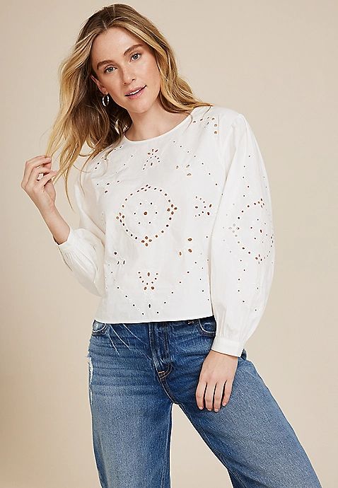 Eyelet Long Sleeve Blouse | Maurices