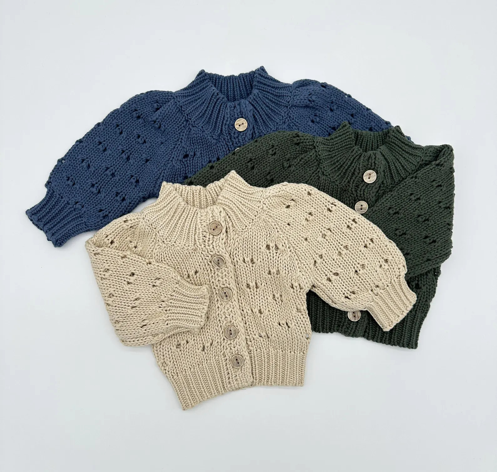 Chunky Pointelle Baby Cardigan Gender Neutral Sweater- Teddy - Etsy | Etsy (US)