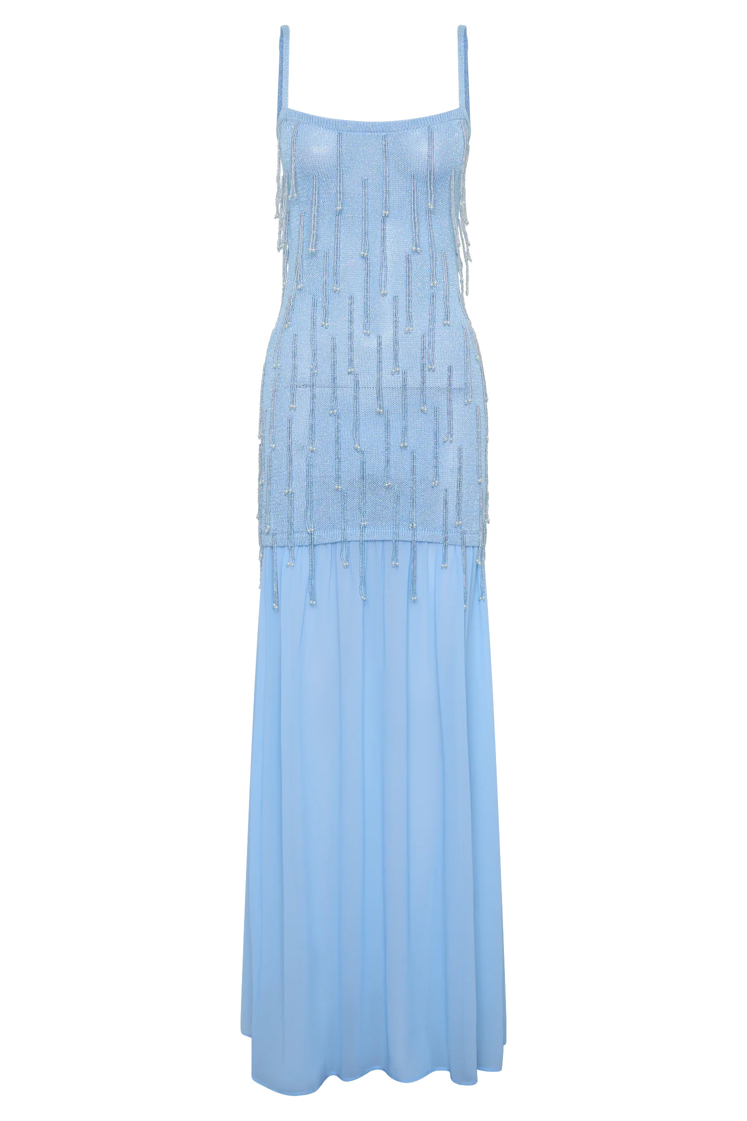 Belinda Beaded Knit & Chiffon Maxi Dress - Light Blue | MESHKI US