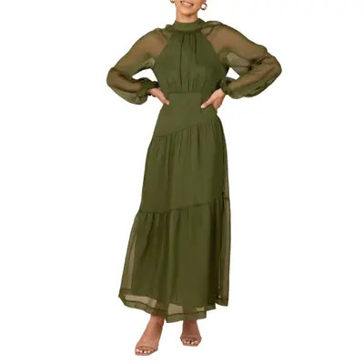 Petal & Pup Julip Long Sleeve Tiered Maxi Dress in Olive at Nordstrom, Size X-Small | Nordstrom