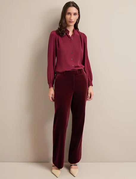 Taylor Velvet Wide Leg Trouser - Burgundy | Cefinn