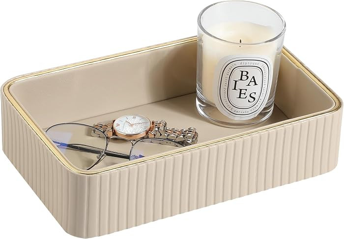 Desk Organizer Tray, PU Leather Valet Tray Nightstand Organizer Cologne Perfume Trays for Men Wom... | Amazon (US)