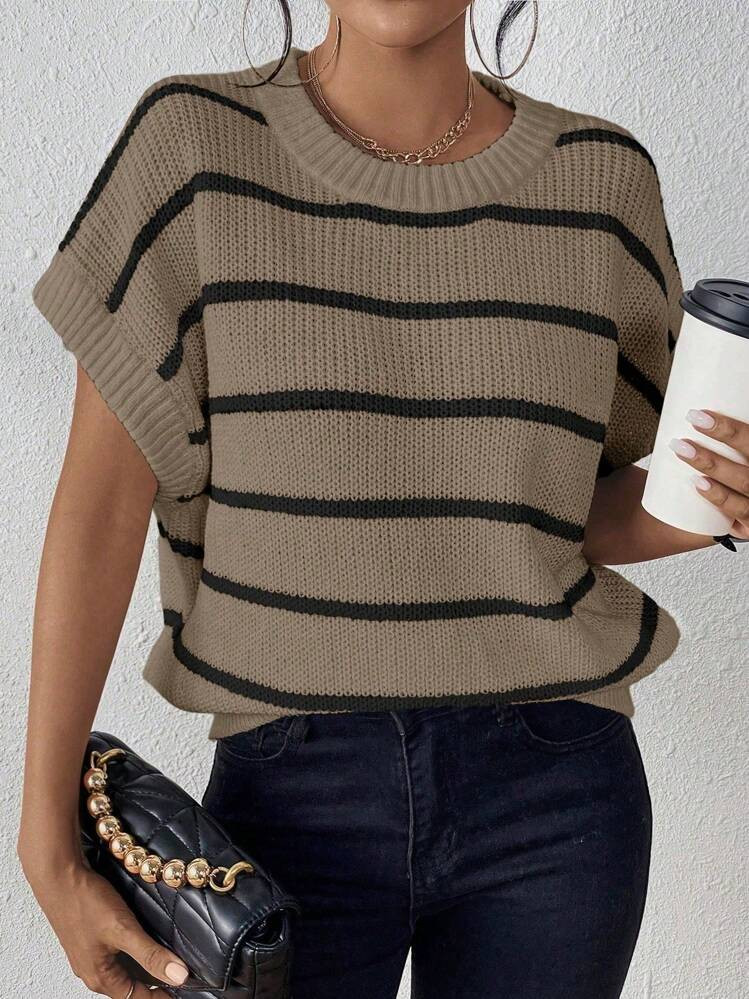 Striped Pattern Batwing Sleeve Knit Top  | SHEIN