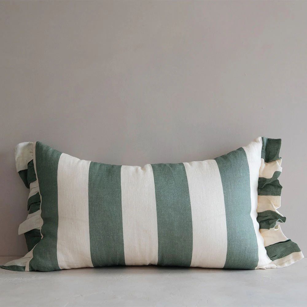 Lumbar Linen Pillow Cover - Mint Stripe | Roan Iris