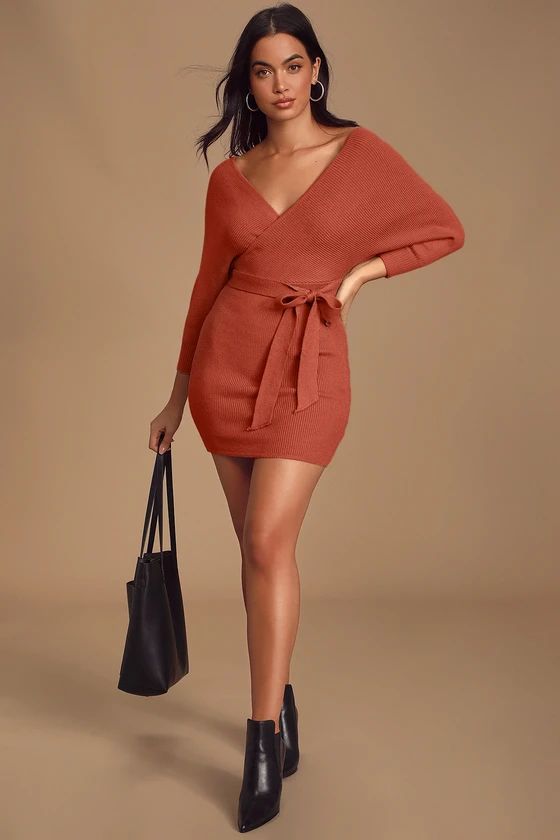 Modena Rust Brown Dolman Sleeve Bodycon Sweater Dress | Lulus (US)