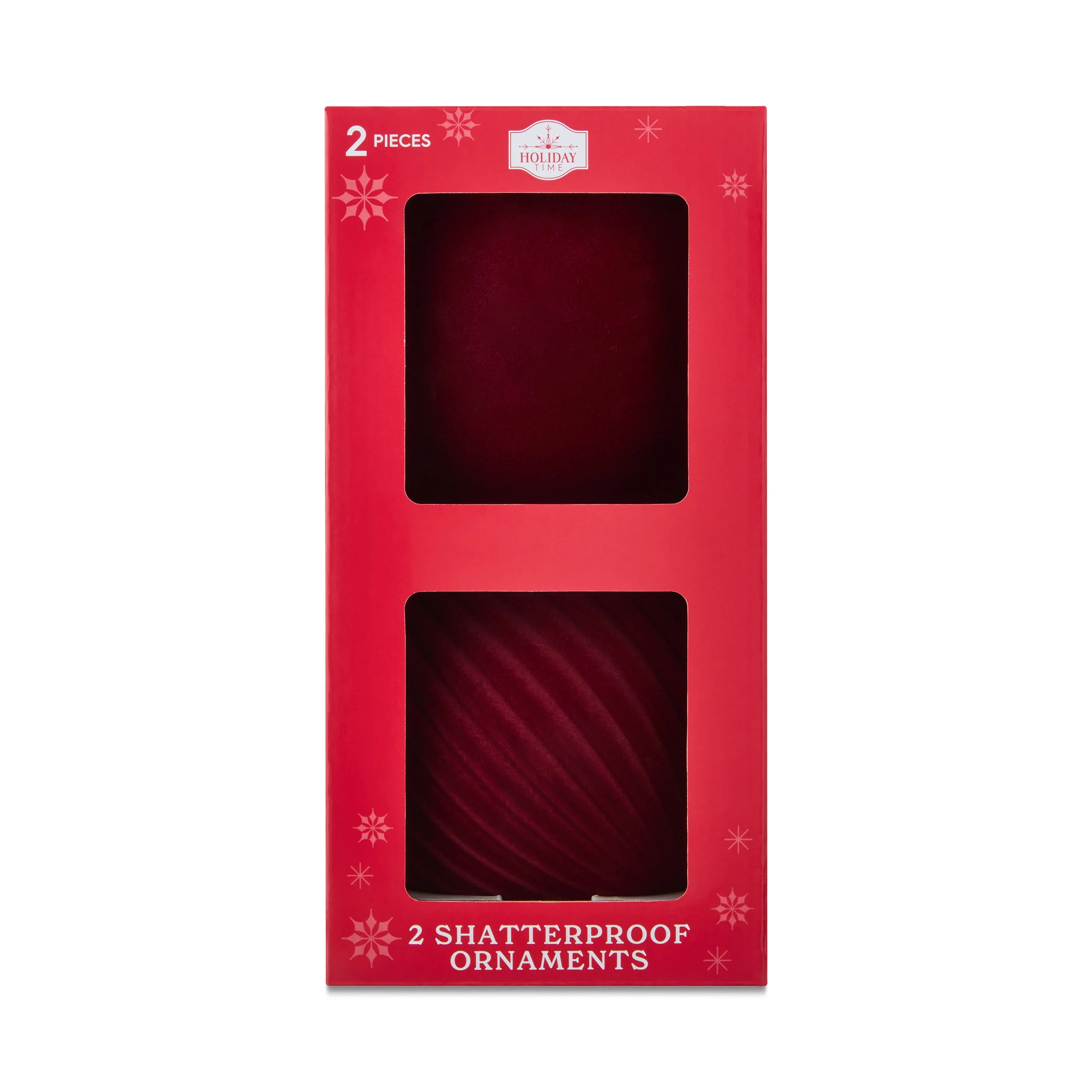 Dark Red Flocked Jumbo Shatterproof Christmas Ornaments, 2 Count, 5.9", by Holiday Time | Walmart (US)