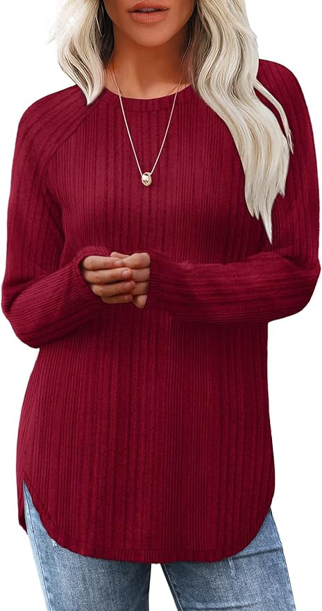 Saloogoe Long Sleeve Shirts for Women Tunic Tops for Women Loose Fit Dressy Crew Neck Pullover Ba... | Amazon (US)