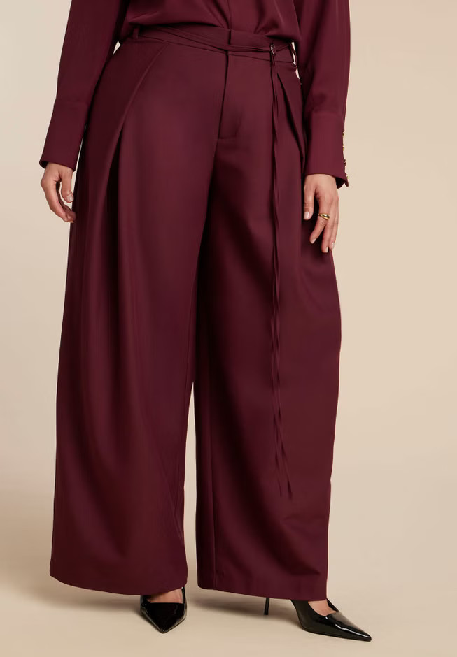 Pleat Detail Trouser With Long Belt | Eloquii