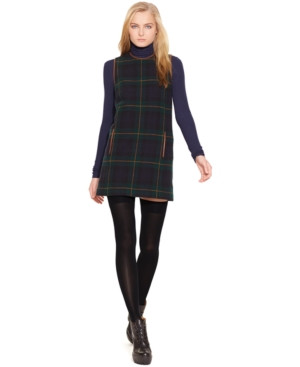 Polo Ralph Lauren Sleeveless Leather-Trim Plaid Shift Dress | Macys (US)
