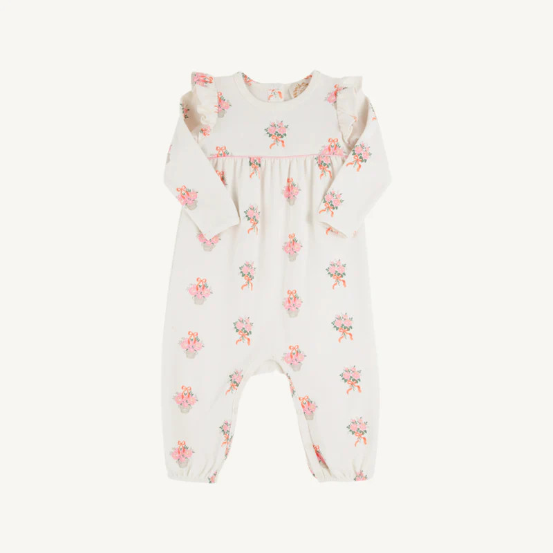 Leigh Ann Angel Sleeve Romper - Nonesuch Stems with Sandpearl Pink | The Beaufort Bonnet Company