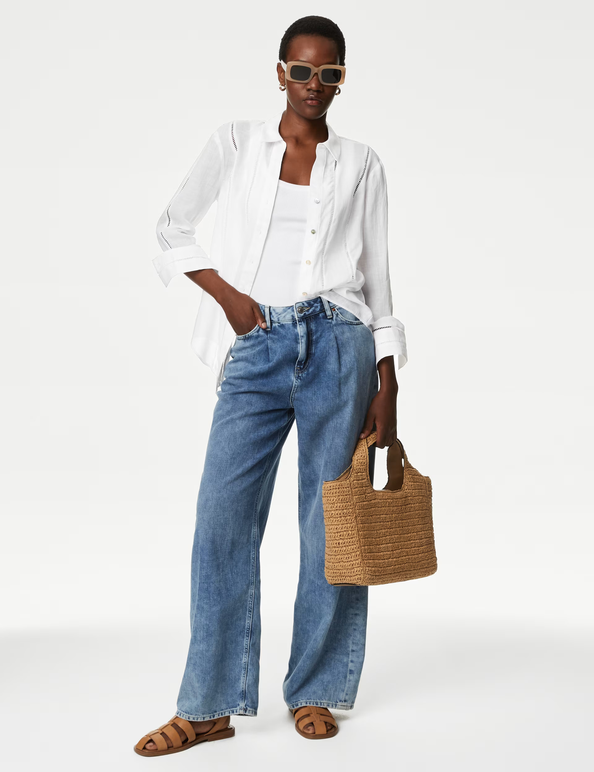 Ramie Broderie Detail Collared Shirt | Marks & Spencer (UK)