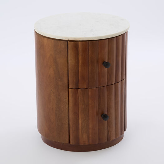 White & Brown Marble Bedside Table 44x41cm | TK Maxx