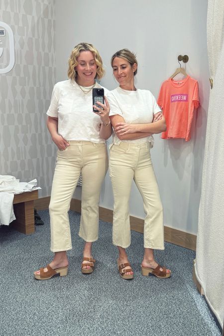 Recent Evereve Try On: We LOVED these jeans. If you need an off white jean…they are cropped, thicker material to suck you in but have stretch, and mid rise in waist. Loved! Also linking these new Dr. Scholls strappy shoes. Comfortable, chic and gives the right amount of height. 

#LTKover40 #LTKshoecrush #LTKSeasonal