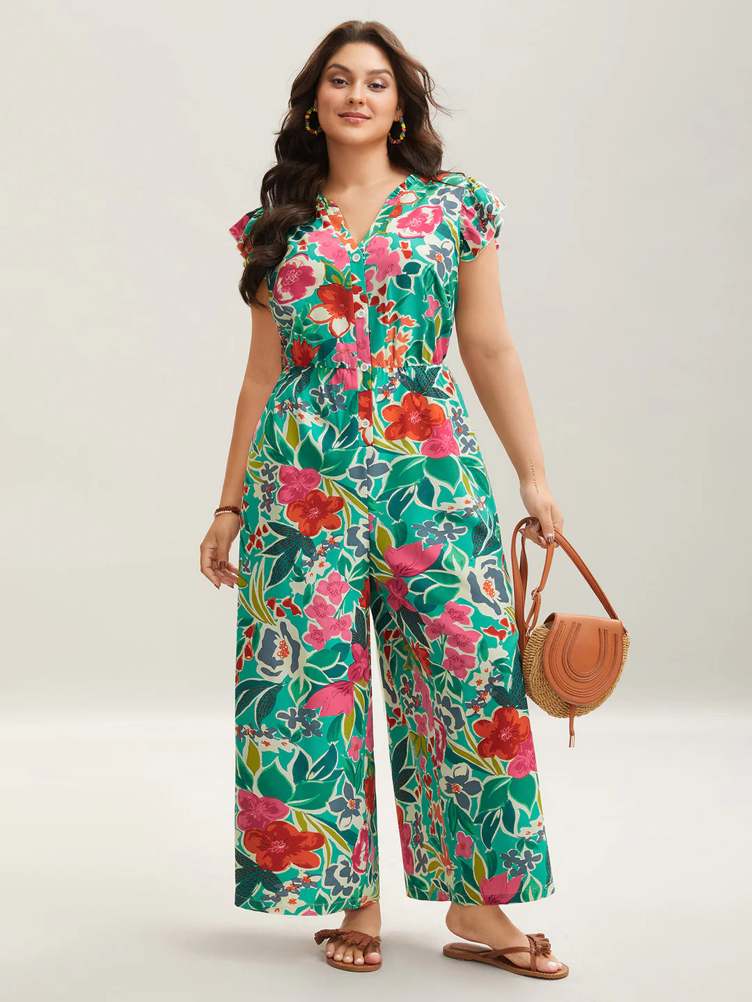 Sunkissed Floral Print Button Wide-Leg Jumpsuit | Bloomchic