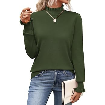 Zeagoo Women's Turtleneck Sweater Fall Ruffle Dressy Knit Long Sleeve Tops | Amazon (US)