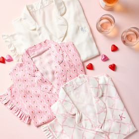 Ruffle Sateen Short Sleeve Long Pajamas | Mark and Graham