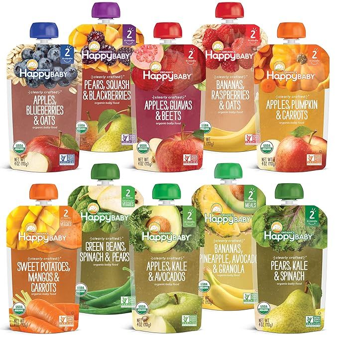 Happy Baby Organics Clearly Crafted Baby Food Pouches Variety Pack, 4 Ounces, 10 Count | Amazon (US)