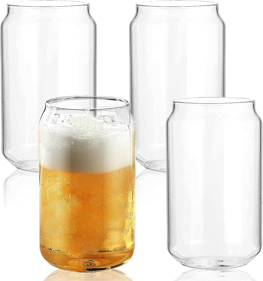 Beer Glass 4Pcs Set,13.5 oz Can Shaped Glass Cups,Can Glass Cup for Beer,Tumbler Beer Glasses,Ice... | Amazon (US)