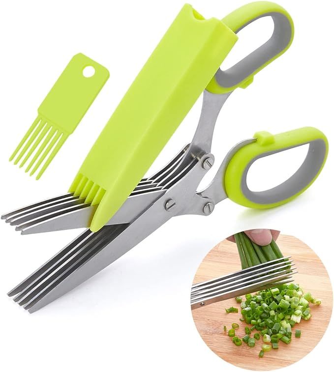 LHS Herb Scissors with 5 Multi Stainless Steel Blades and Safe Cover Kitchen Gadgets Cutter, Kitc... | Amazon (US)