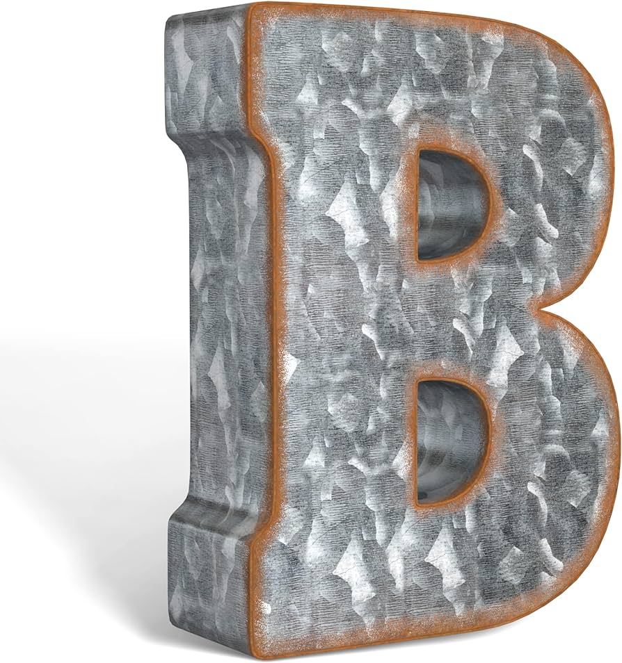 CraftyCrocodile Galvanized Metal Letters for Wall Decor - 3D Letter B for Hanging or Freestanding... | Amazon (US)