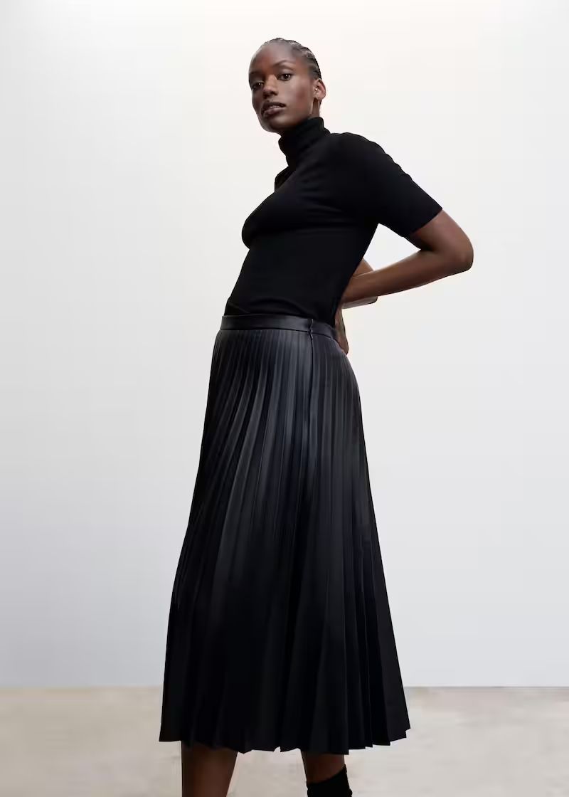 Faux Leather Pleated Skirt | MANGO (US)