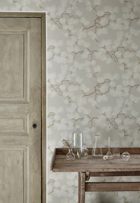 Pine trees wallpaper - Scalamandre Sandberg Pine wallpaper design - feature wall - pine branches ... | Etsy (US)