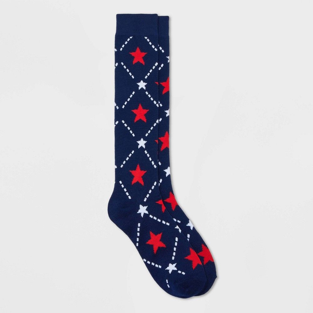Women's Star Argyle Knee High Socks - Navy/Red/White 4-10 | Target