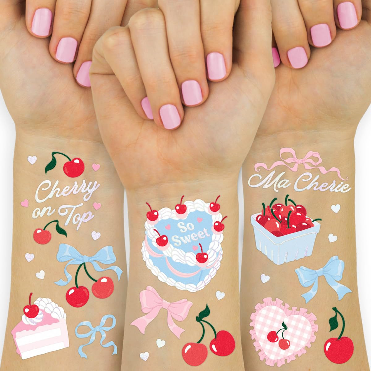 xo, Fetti Cherry Temporary Tattoos - 50 Iridescent Foil Pcs | Ma Cherie Baby Shower, Cherry on To... | Amazon (US)