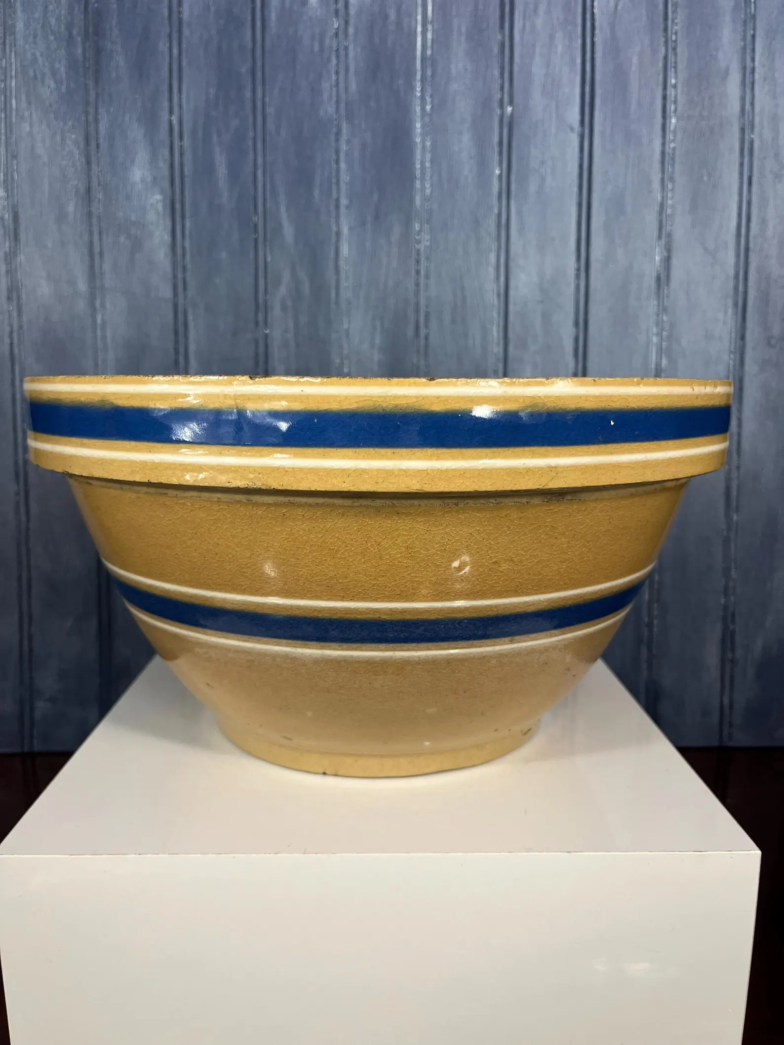 Vintage Large Yellow Ware Dual Blue Band Mixing Bowl 11 5/8 Primitive Farmhouse Mixing or Serving... | Etsy (US)