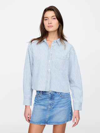 Cropped Stripe Denim Shirt | Gap Factory