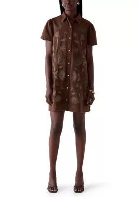 Women's Short Sleeve Embroidered Denim Mini Dress | Belk