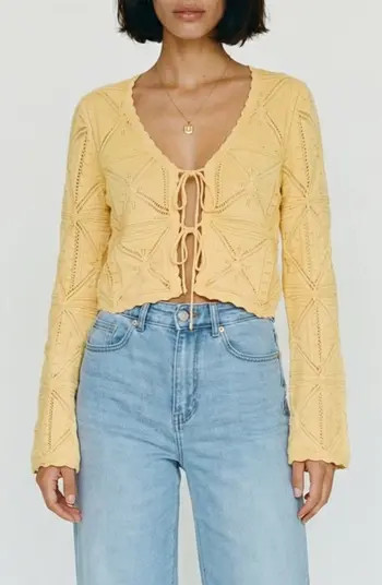 VERO MODA Lola Tie Front Pointelle Knit Cotton Cardigan | Nordstrom | Nordstrom