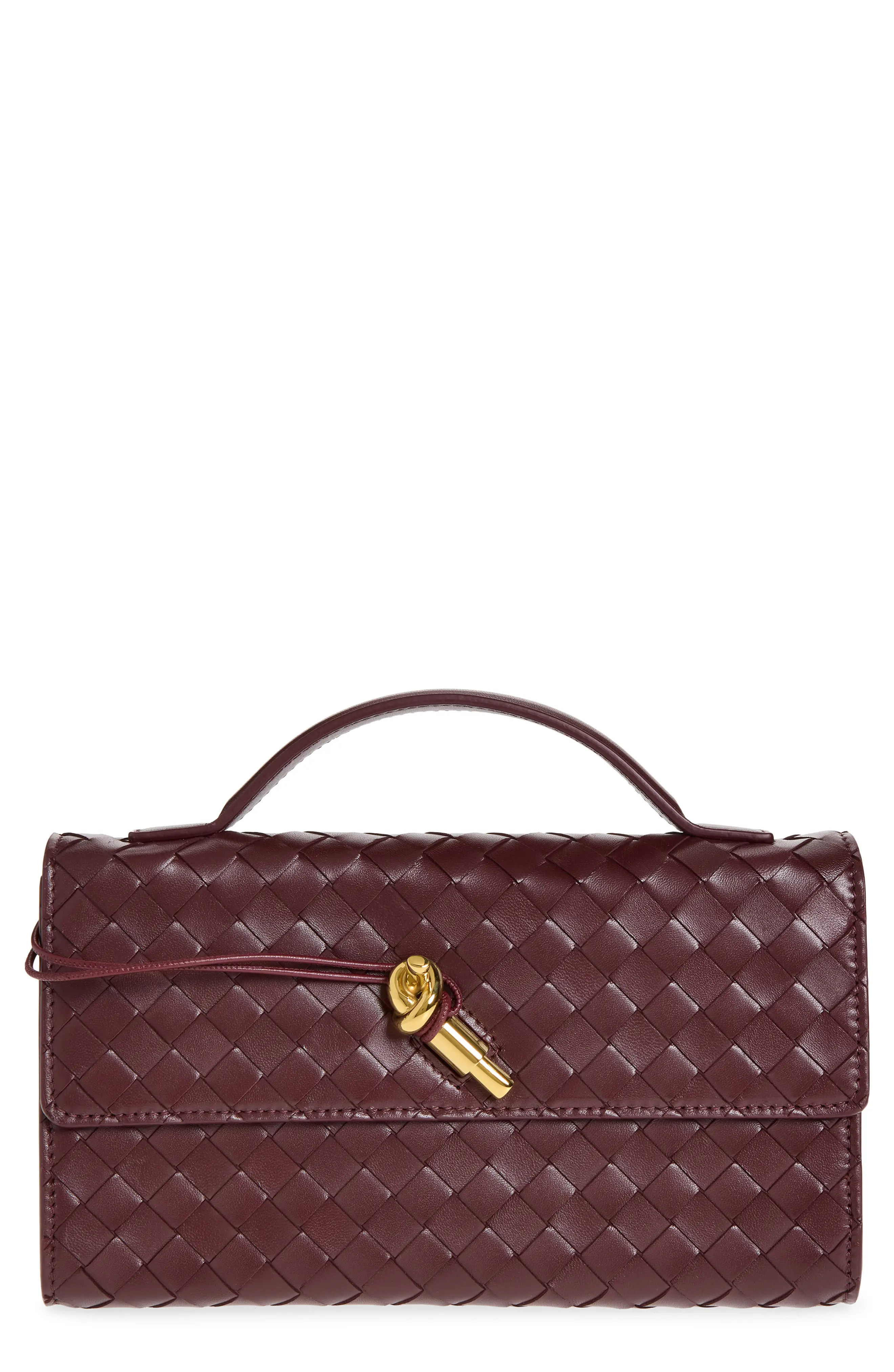 Bottega Veneta Andiamo Intrecciato Leather Top Handle Bag in 1019 Black-M Brass at Nordstrom | Nordstrom