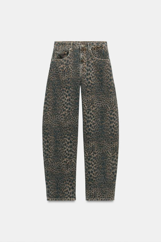 MID-RISE - BARREL LEGMid-rise animal print jeans featuring belt loops and five-pocket styling. Zi... | Zara US
