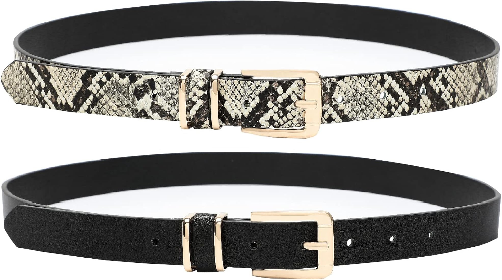 Earnda Women's Skinny Waist Belts for Jeans Dress, PU Leather Pin Buckle Thin Belt 2 Pack | Amazon (US)