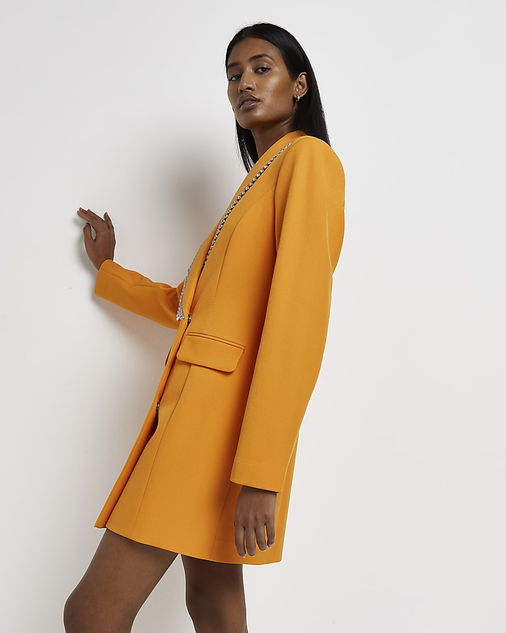 River Island Womens Orange diamante trim blazer dress | River Island (US)