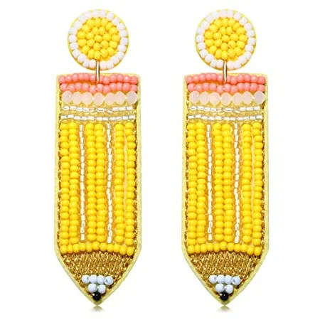 Beaded Pencil Earrings Teacher Earrings for Women Girls Handmade Funny Pencil Drop Dangle Earrings f | Walmart (US)