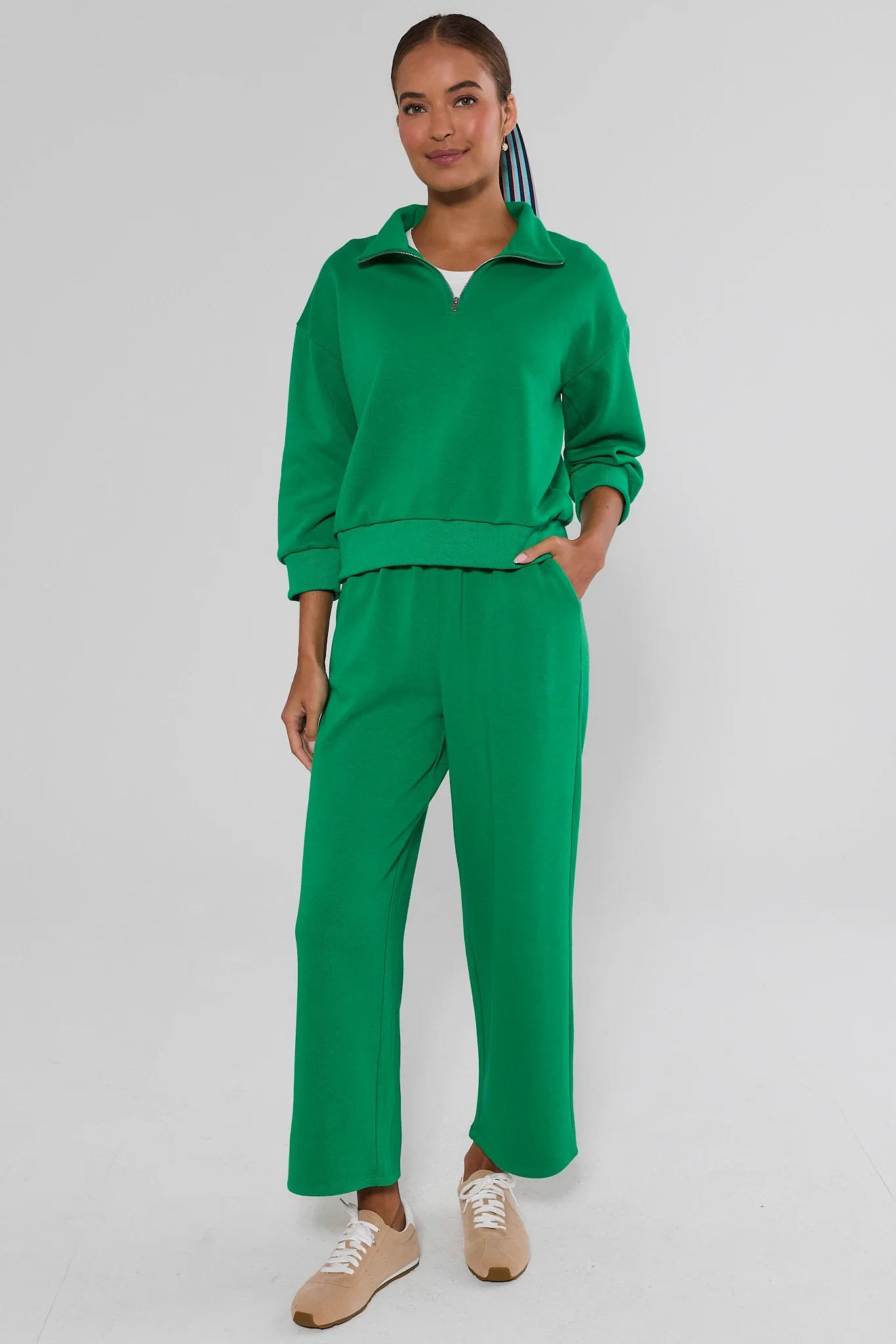 Green Elastic Waist Wide Leg Pants | Avara