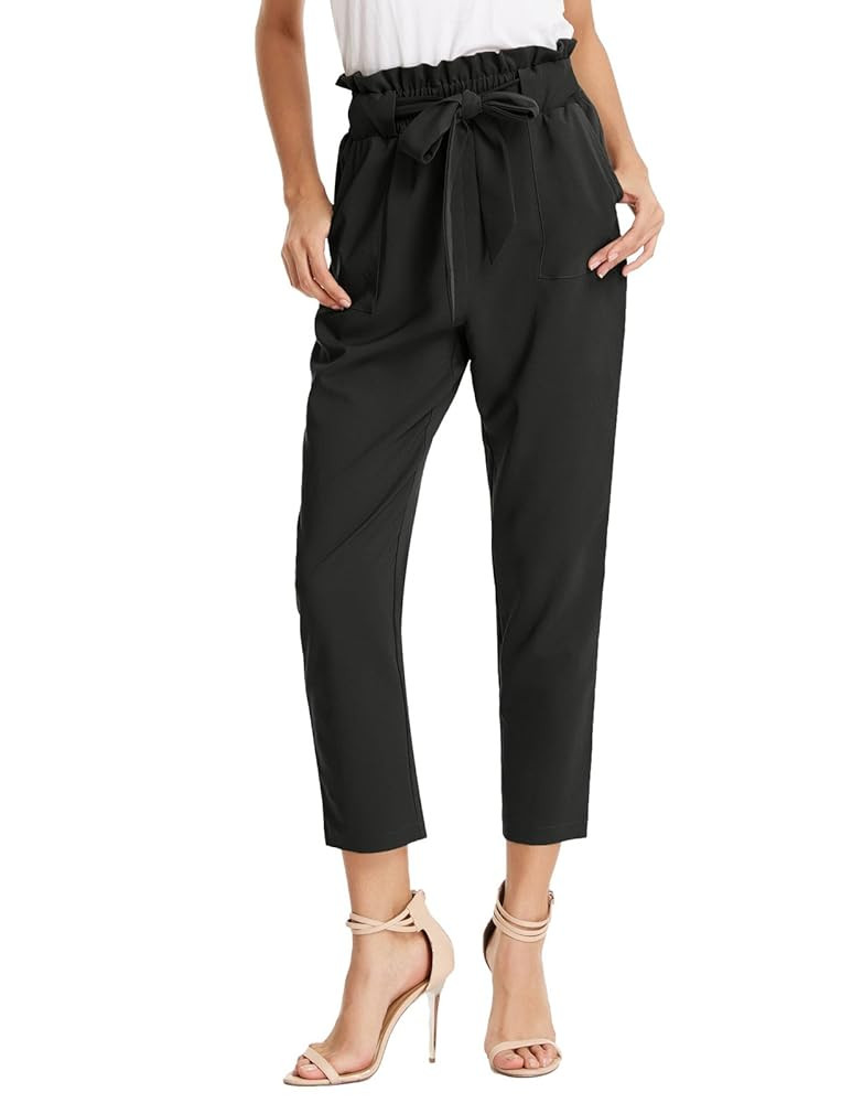 GRACE KARIN Women's Cropped Paper Bag Waist Pants with Pockets | Amazon (US)