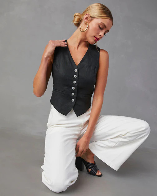 Violetti Button Front Vest - Black | VICI