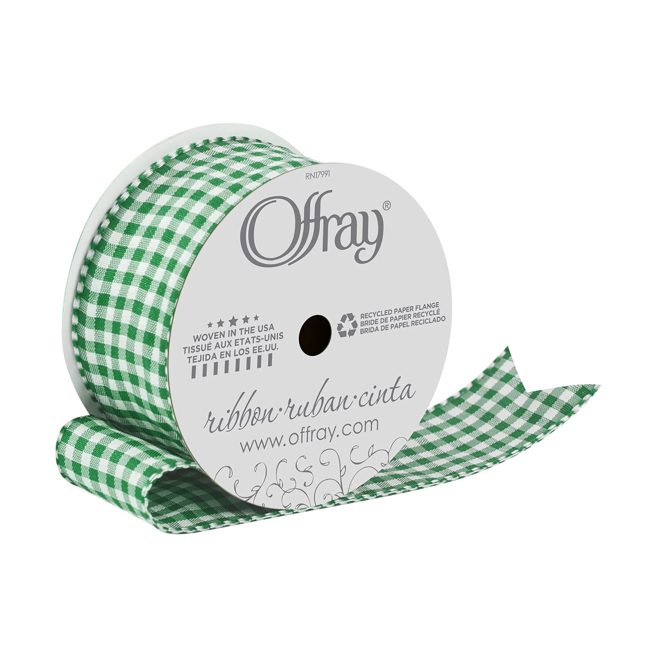 Offray Ribbon, Emerald Green 1 1/2 inch Gingham Check Woven Ribbon for Crafts, Gifting, and Weddi... | Walmart (US)