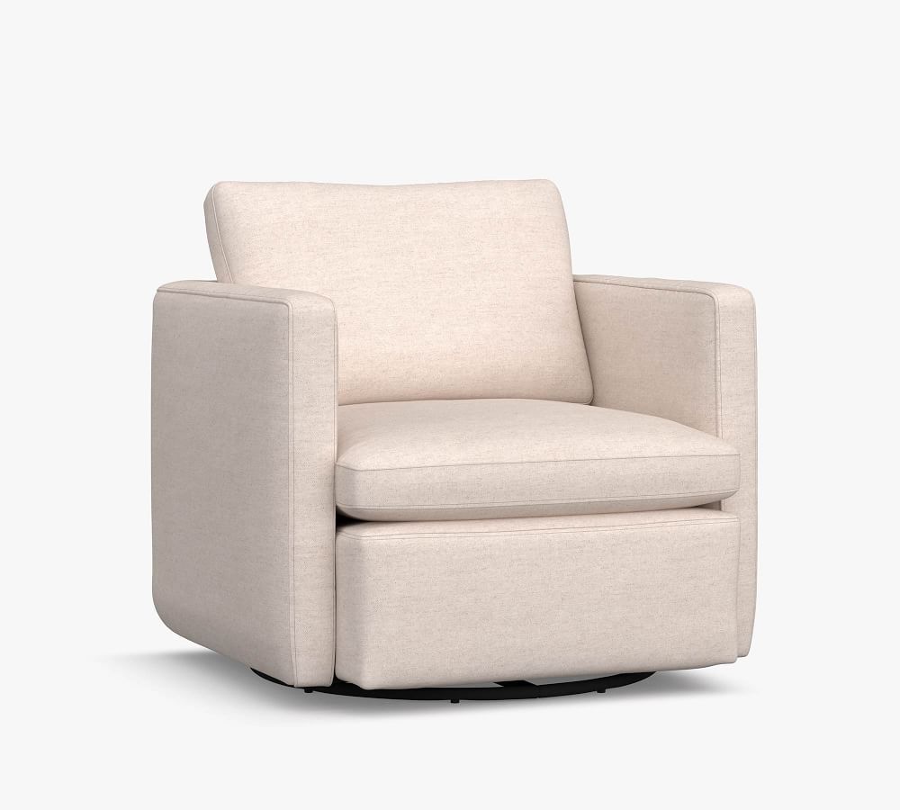 Menlo Upholstered Swivel Armchair, Polyester Wrapped Cushions, Park Weave Ivory | Pottery Barn (US)