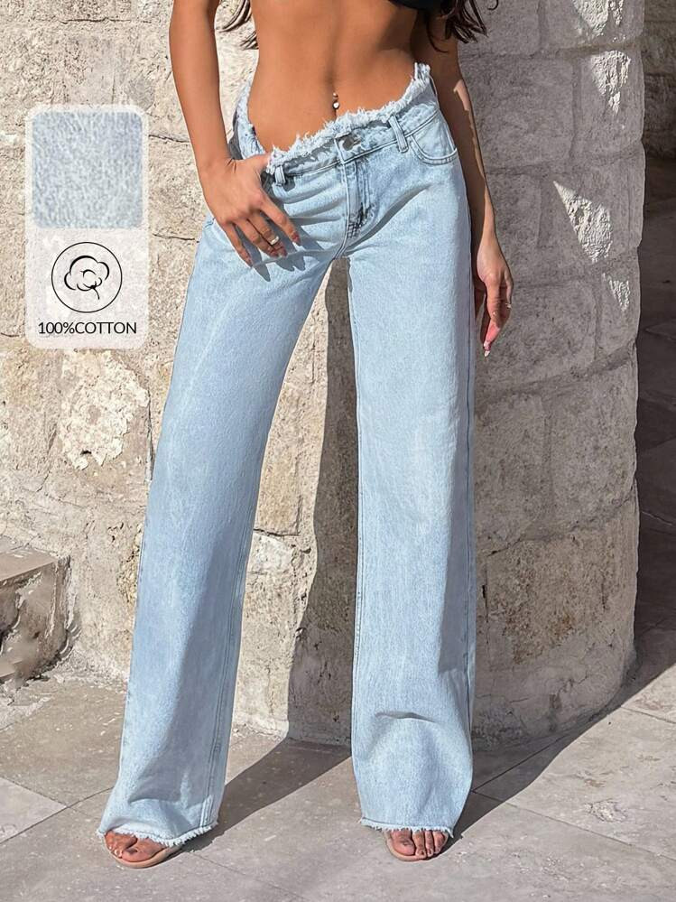 EURMUSE 100%Cotton Rigid, Belt Detailed Wideleg Fit | SHEIN