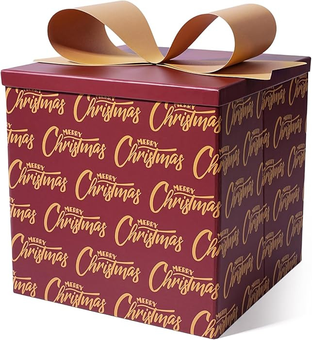 BIOBROWN Medium Christmas Gift Boxes with Lids for Presents, 9x9x9 Inches Text Merry Christmas De... | Amazon (US)